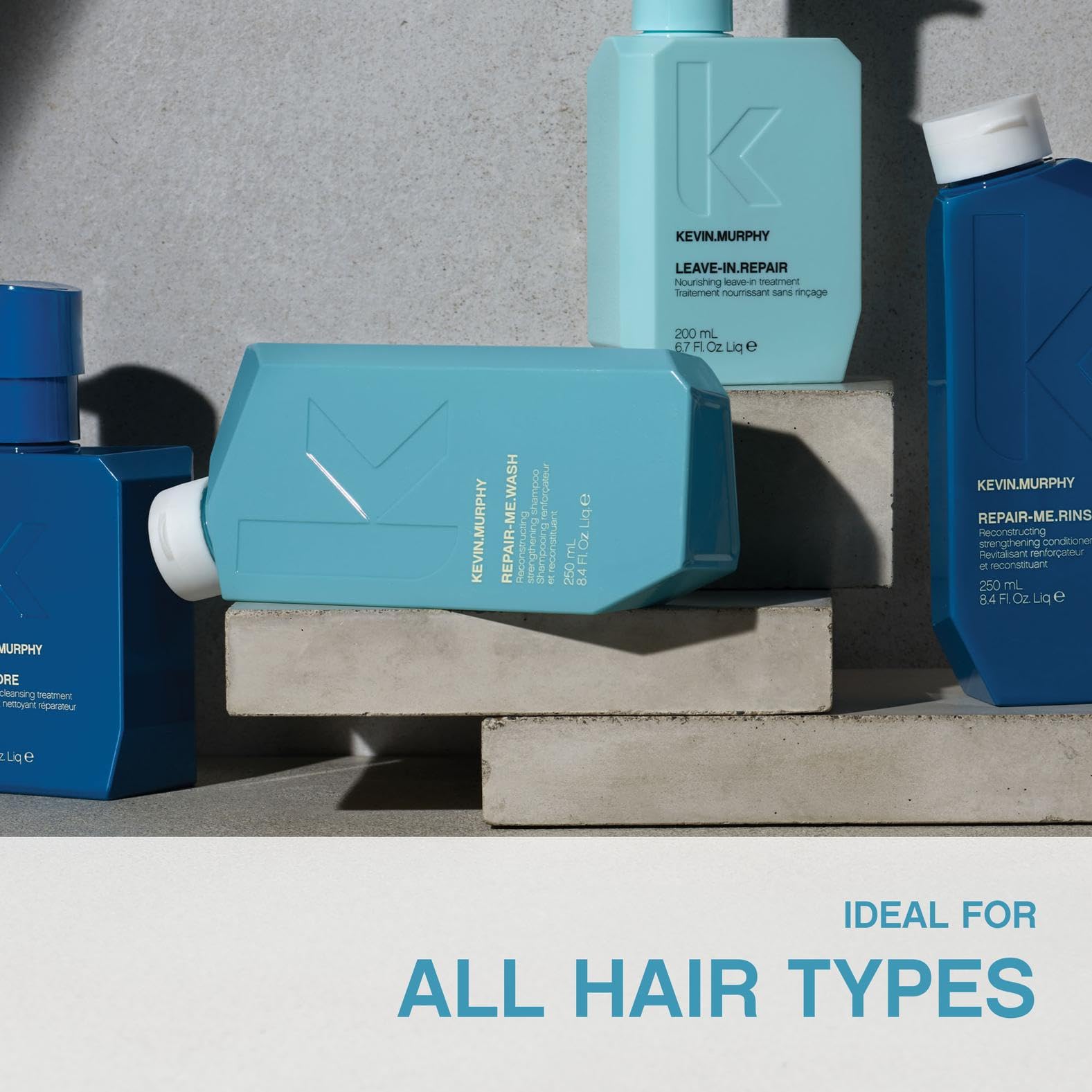 KEVIN.MURPHY REPAIR-ME.WASH damaged-hair closeup implies renewal and reduced frizz.