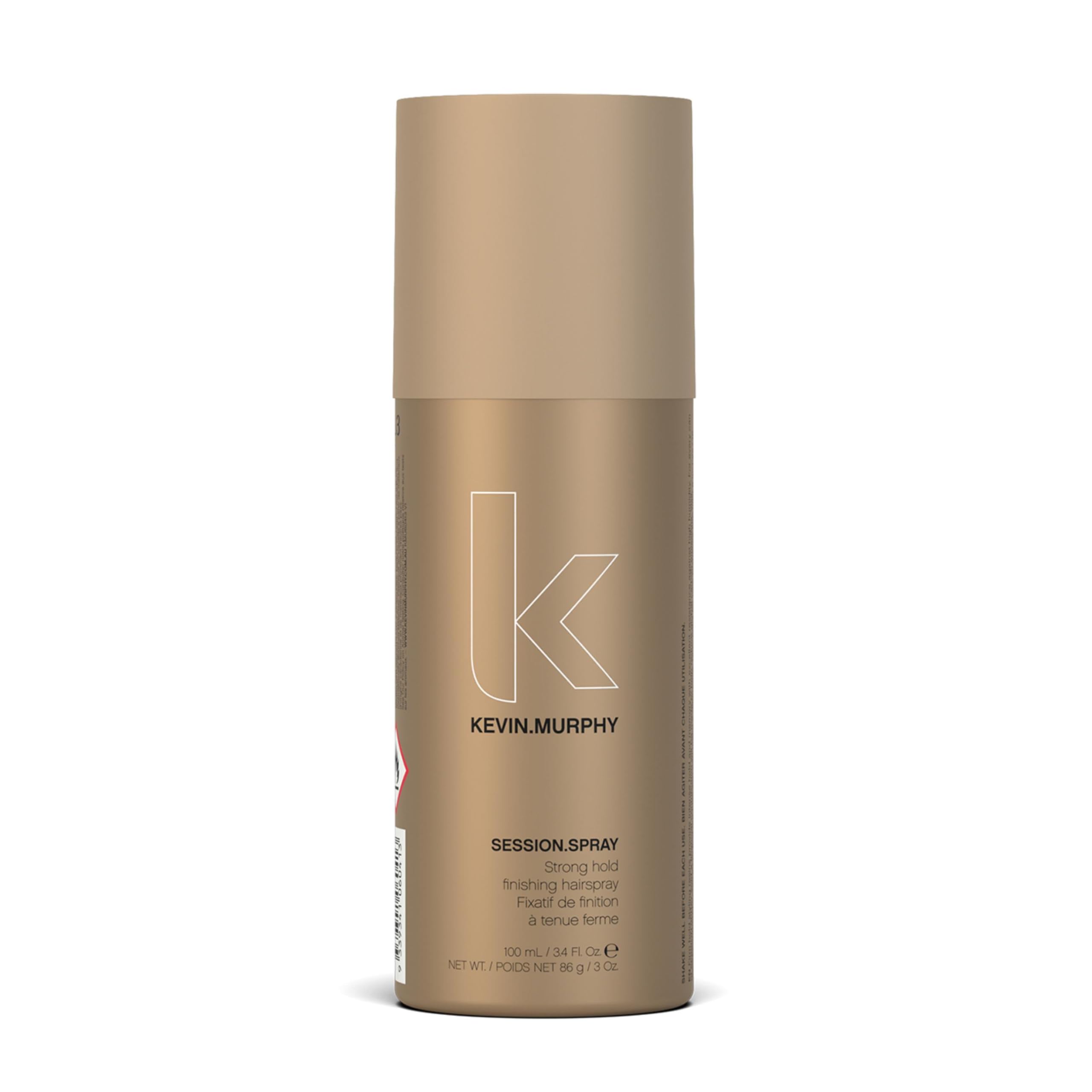 KEVIN.MURPHY Session.Spray bottle close-up highlighting long-lasting hold for all hair types.