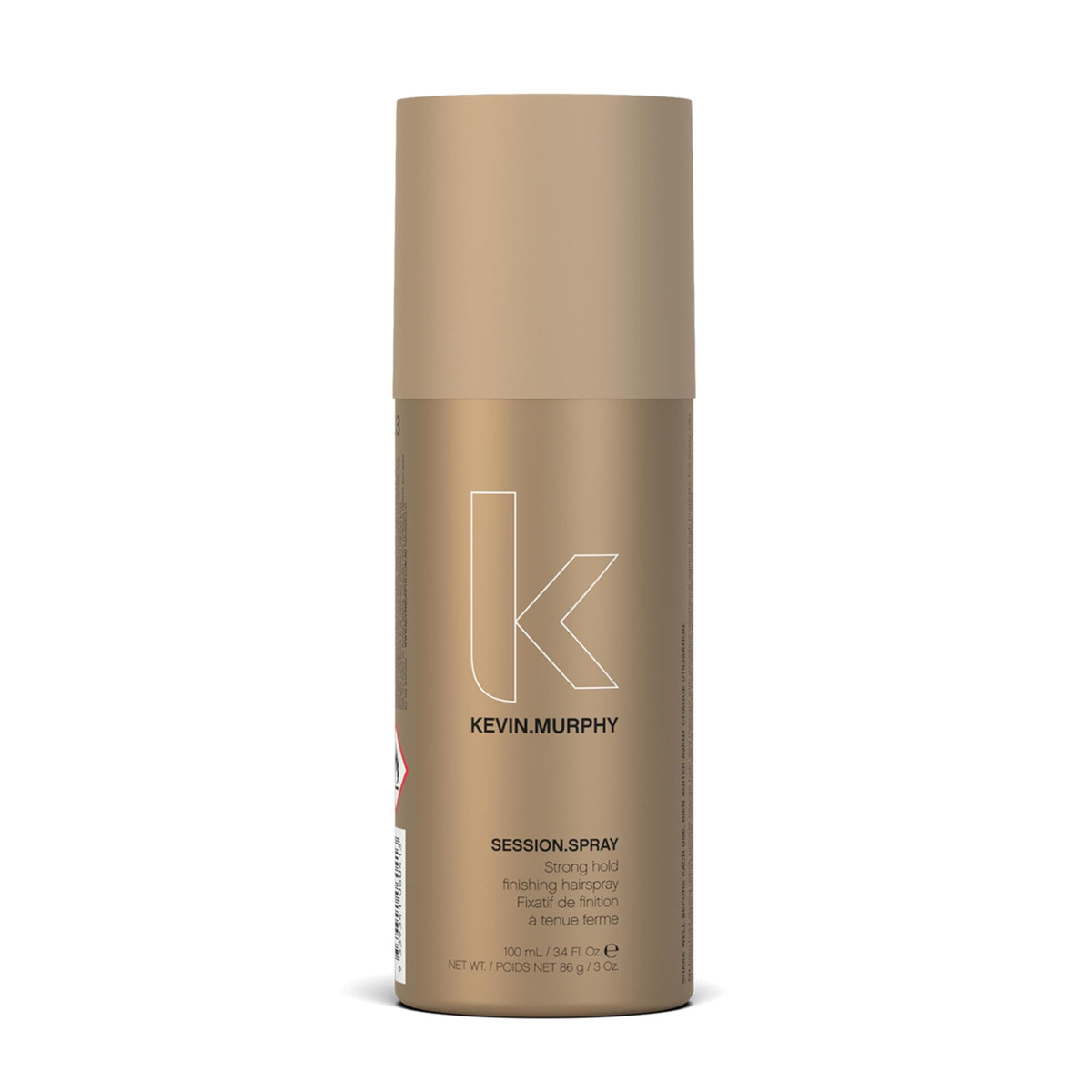 KEVIN.MURPHY Session.Spray bottle close-up highlighting long-lasting hold for all hair types.