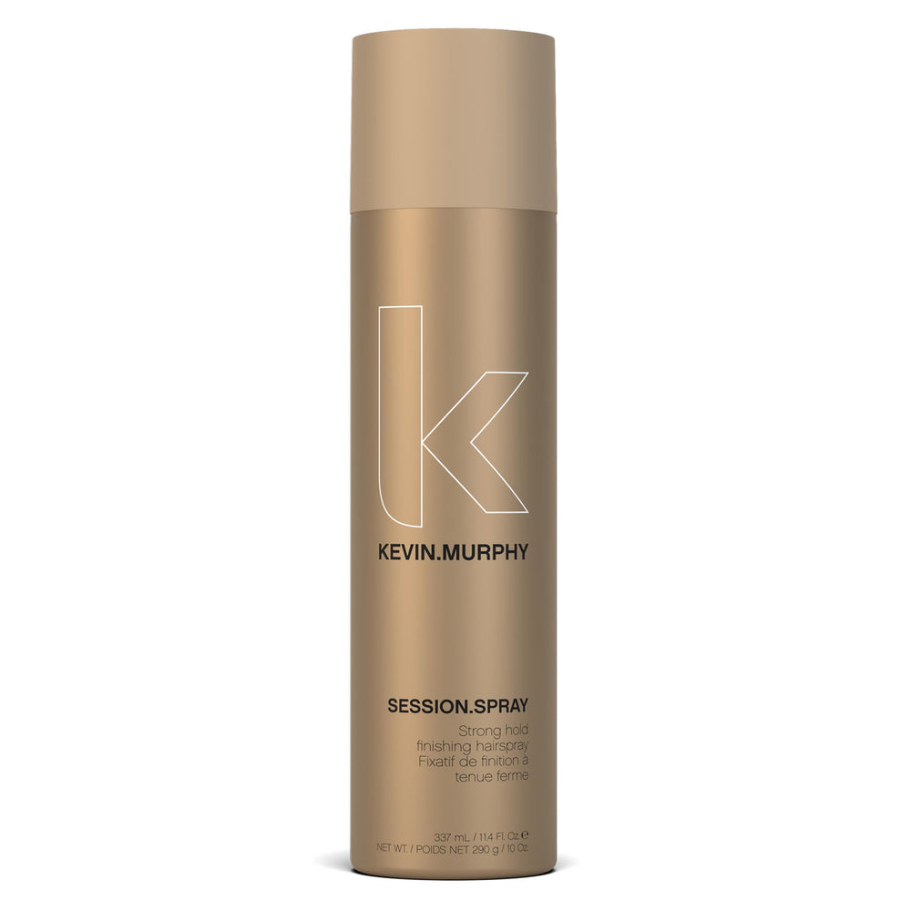 Kevin Murphy Session Strong Hold Finishing Spray bottle demonstrates flexible hold and shine.