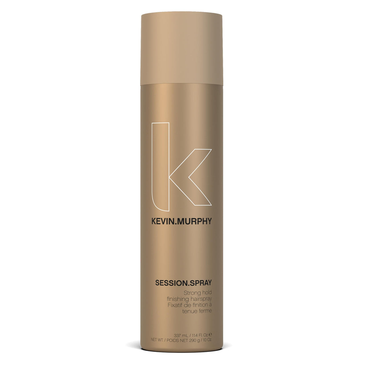 Kevin Murphy Session Strong Hold Finishing Spray bottle demonstrates flexible hold and shine.