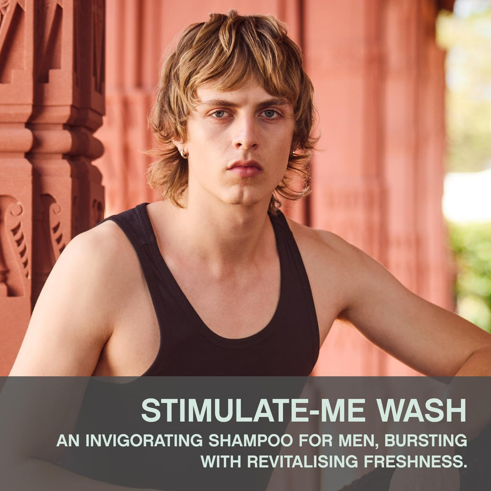 KEVIN.MURPHY Stimulate-Me.Wash label close-up highlighting signature ingredients for scalp care.