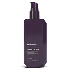 Kevin Murphy Young Again bottle closeup highlights nourishing formula for healthier-feeling hair.