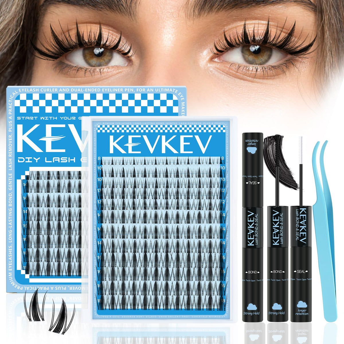 KevKev Fairy Lash Clusters Kit unboxing shows beginner-friendly tools for quick upgrade.