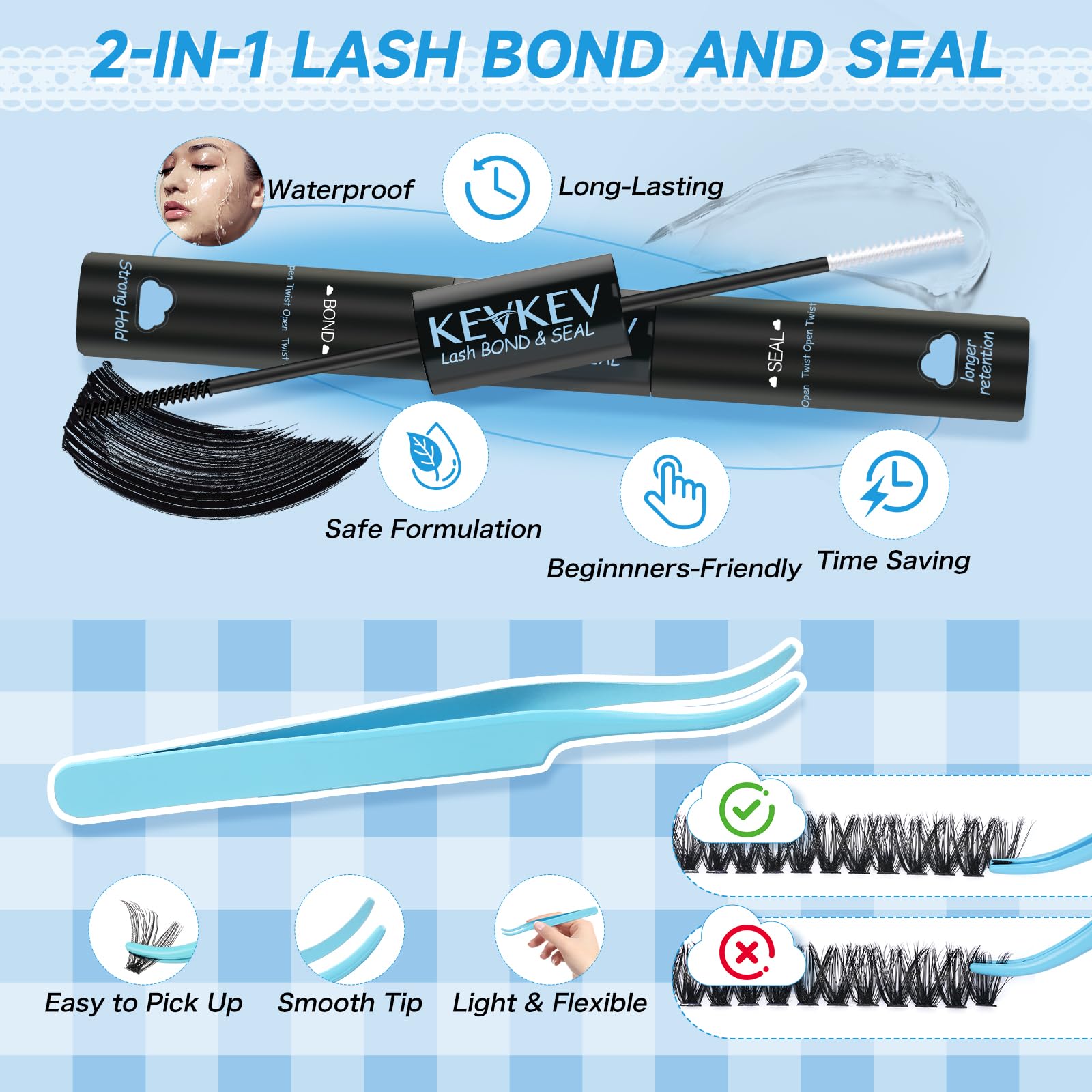 KevKev professional-tweezers enable precise placement for quick, beginner-friendly lash application.