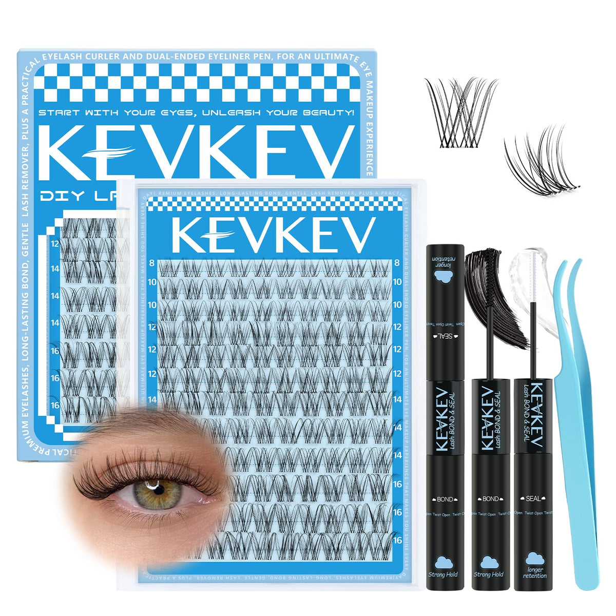 KevKev Wispy Lash Clusters Venus invisible-band setup delivers a seamless natural look for daily wear.