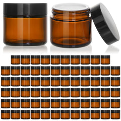 KeyWING 2oz amber glass jar with black lid protects cosmetics from light and leaks.