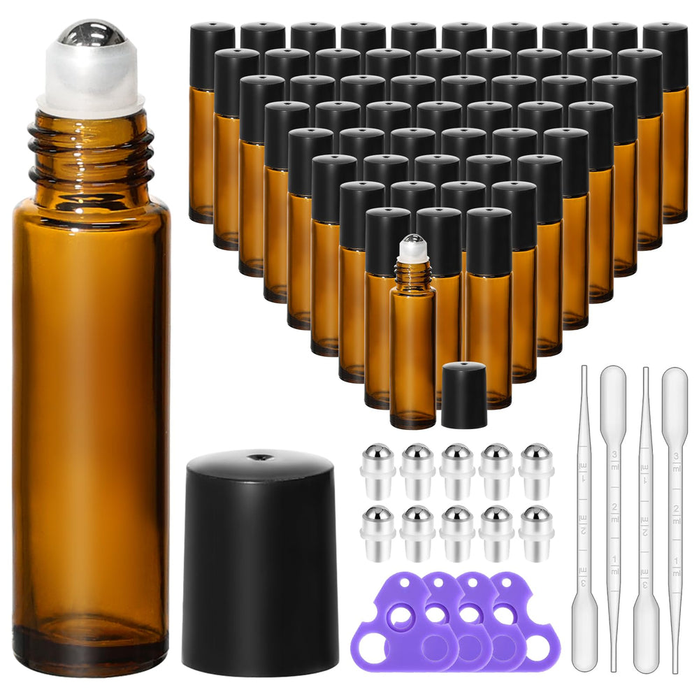 Keywing 54-pack amber glass roller bottles for on-the-go essential oils