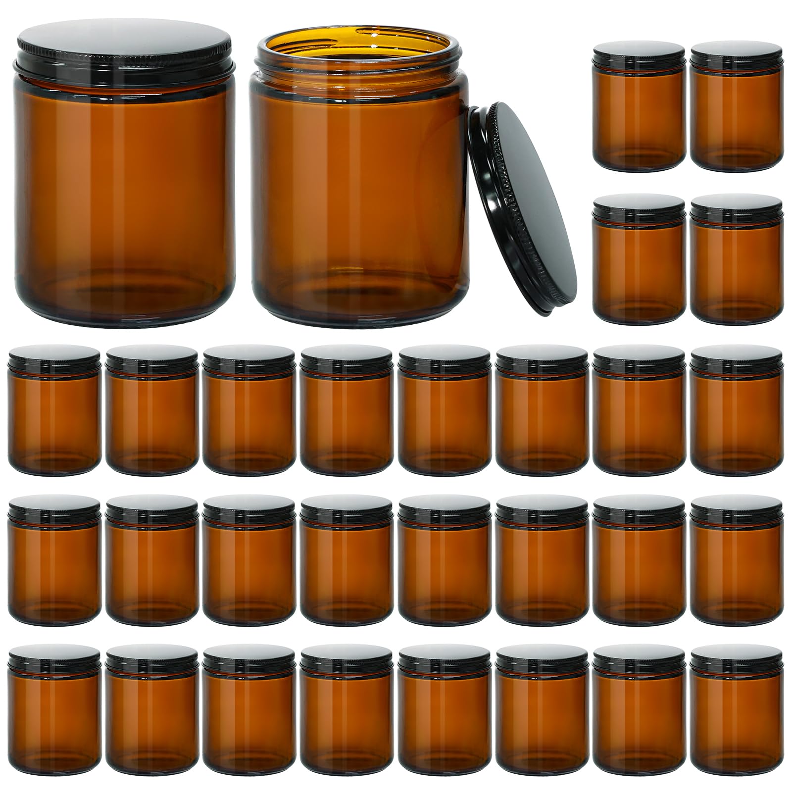 KEYWING 8oz amber glass jar with black lid for durable candle making and storage.