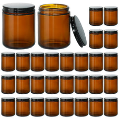 KEYWING 8oz amber glass jar with black lid for durable candle making and storage.