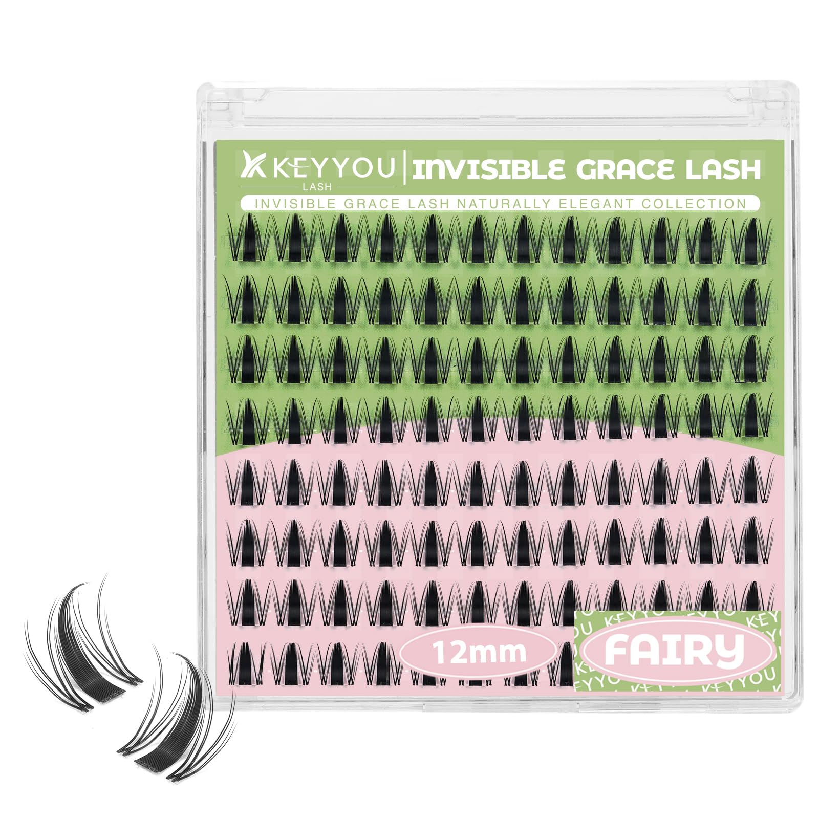 KEYYOU Fairy Lash Clusters 144pcs 12mm pack shows full dramatic volume for bold eyes.