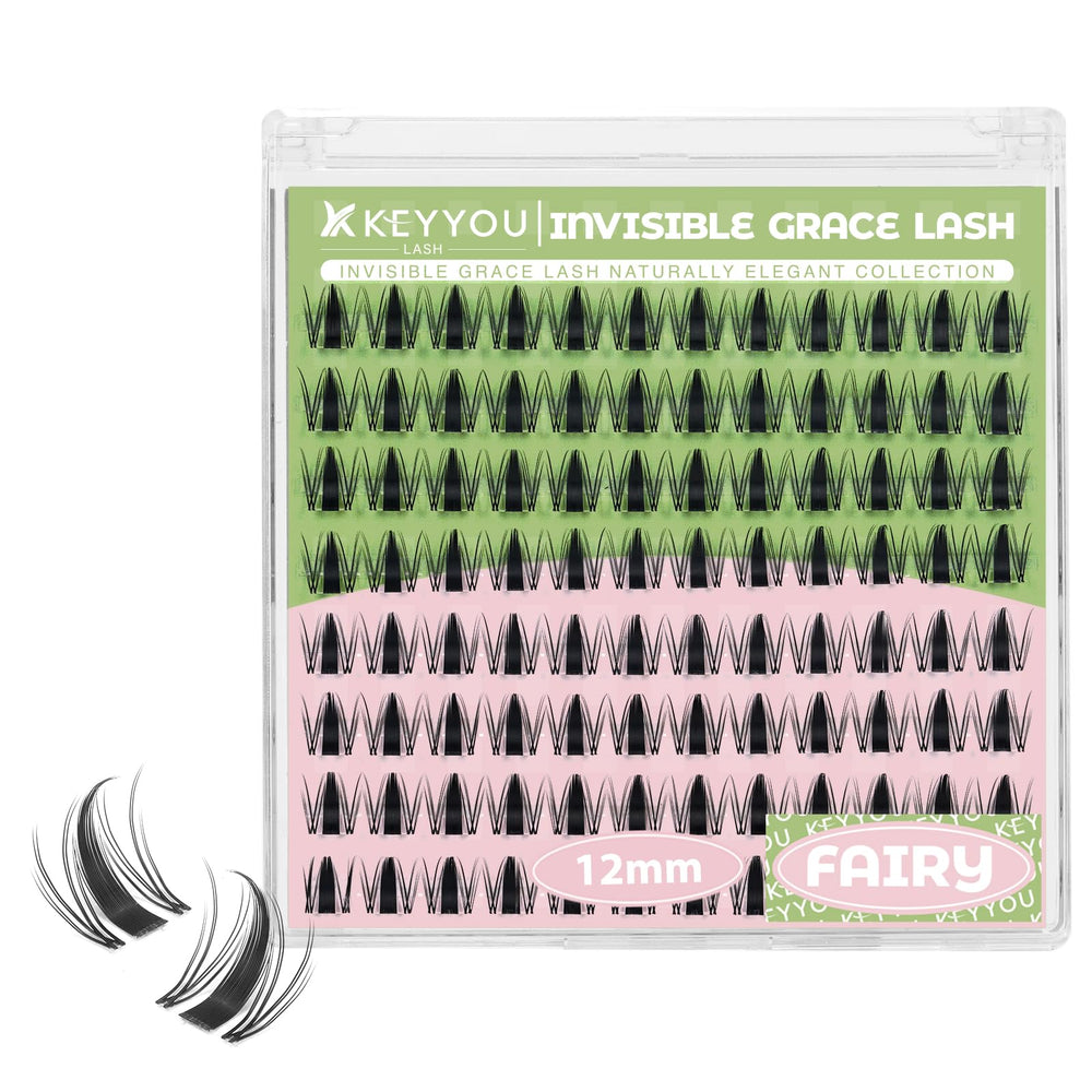 KEYYOU Fairy Lash Clusters 144pcs 12mm pack shows full dramatic volume for bold eyes.