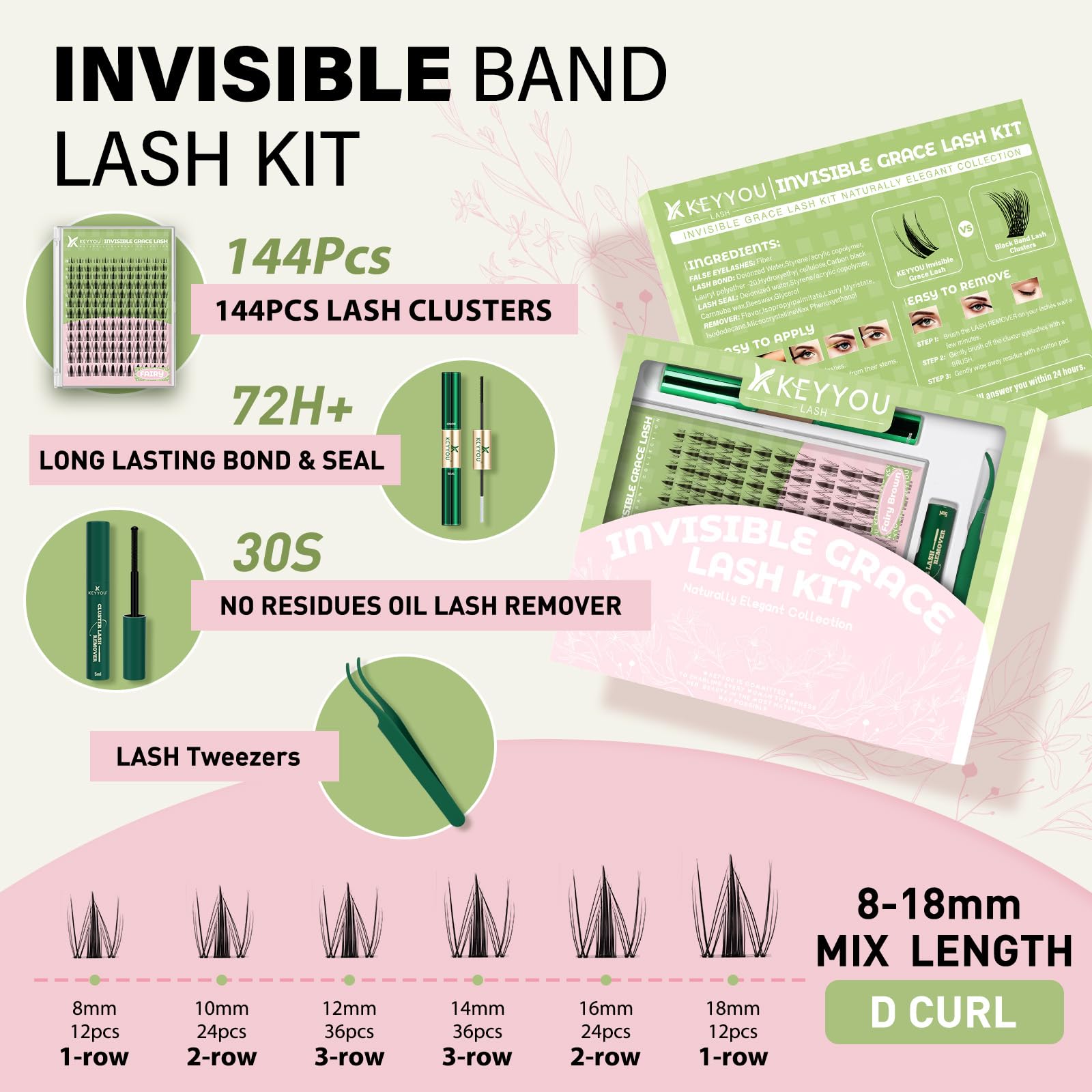 KEYYOU Fairy Lash Clusters Kit includes 144 clusters for multiple looks