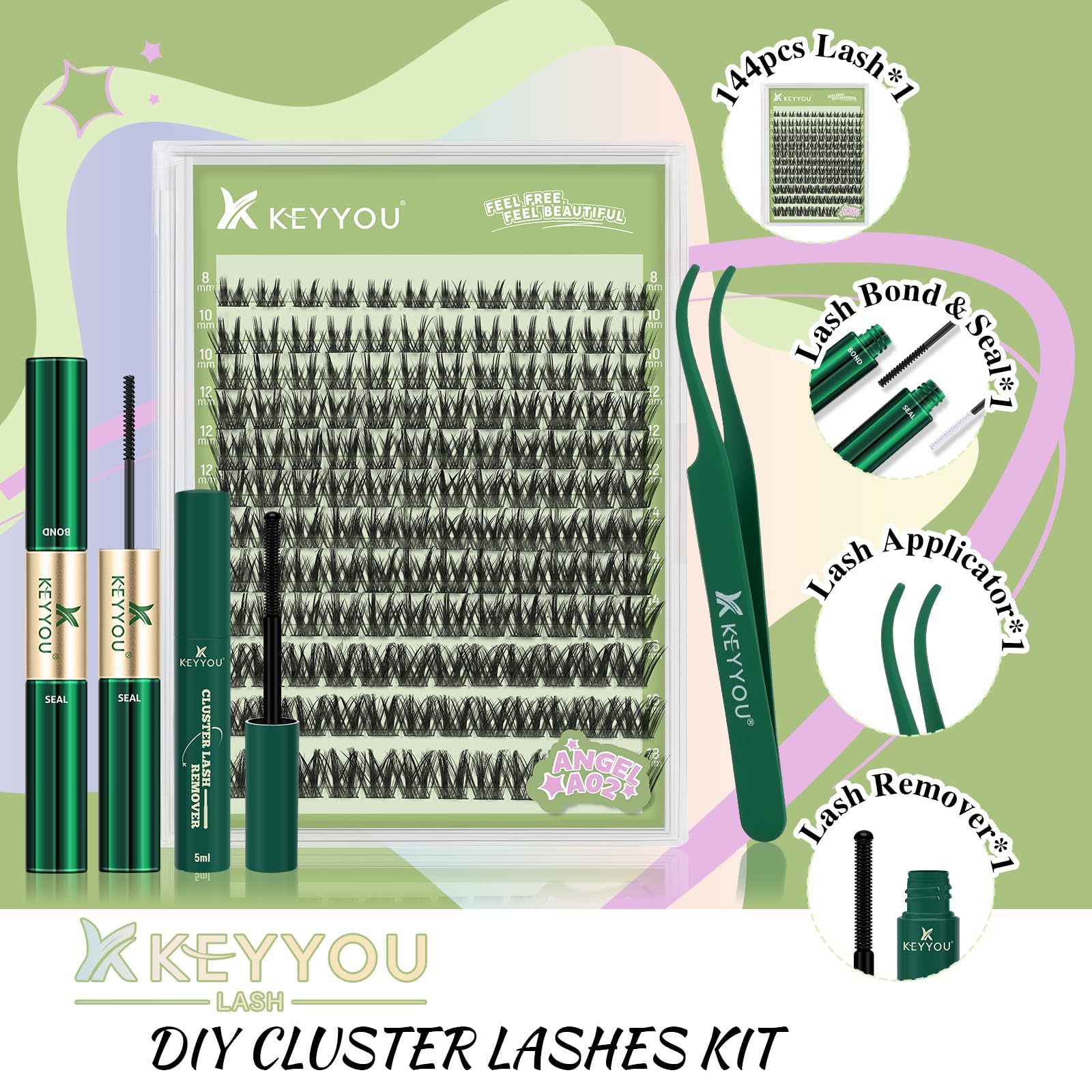 KEYYOU LASH Angel lash clusters with ultra-thin stems blend naturally for a soft defined look.