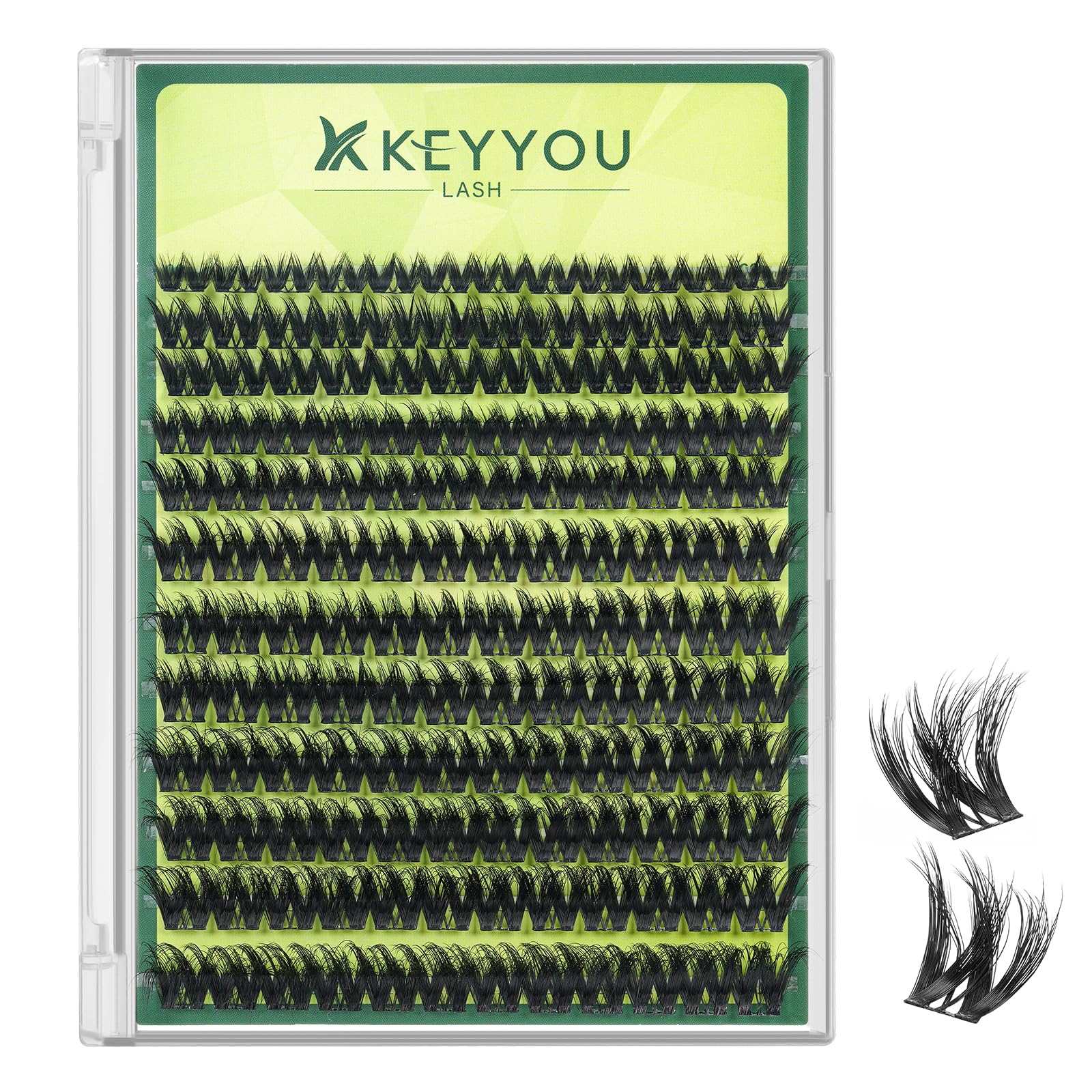 KEYYOU Lash Clusters 3D-effect closeup showing rich volume for dimensional eyes.
