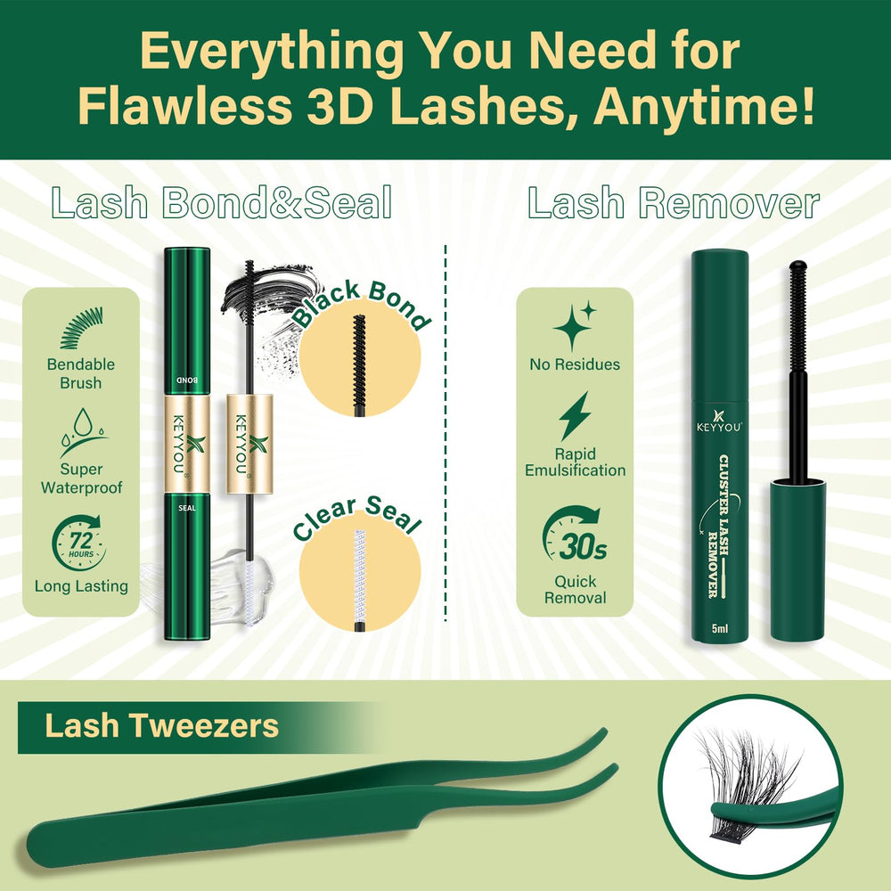 Step-by-step application of KEYYOU Lash Clusters for beginners.
