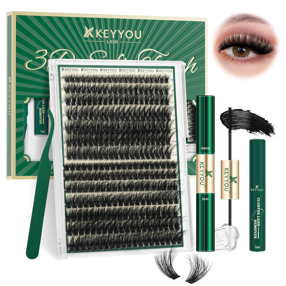 KEYYOU Lash Clusters Kit showcasing the 3D effect for stunning looks.
