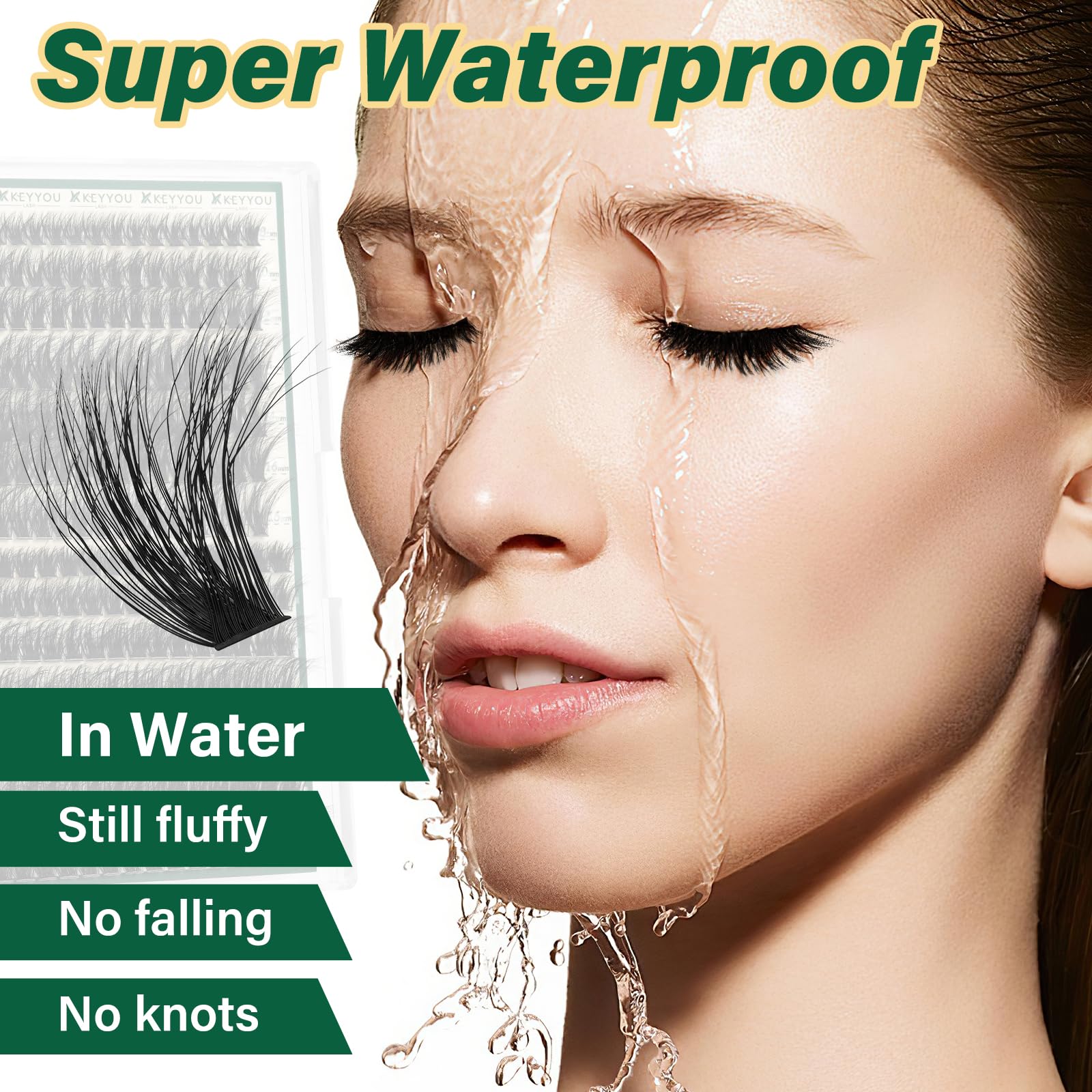 Demonstrating the long-lasting fit of KEYYOU Lash Clusters in action.