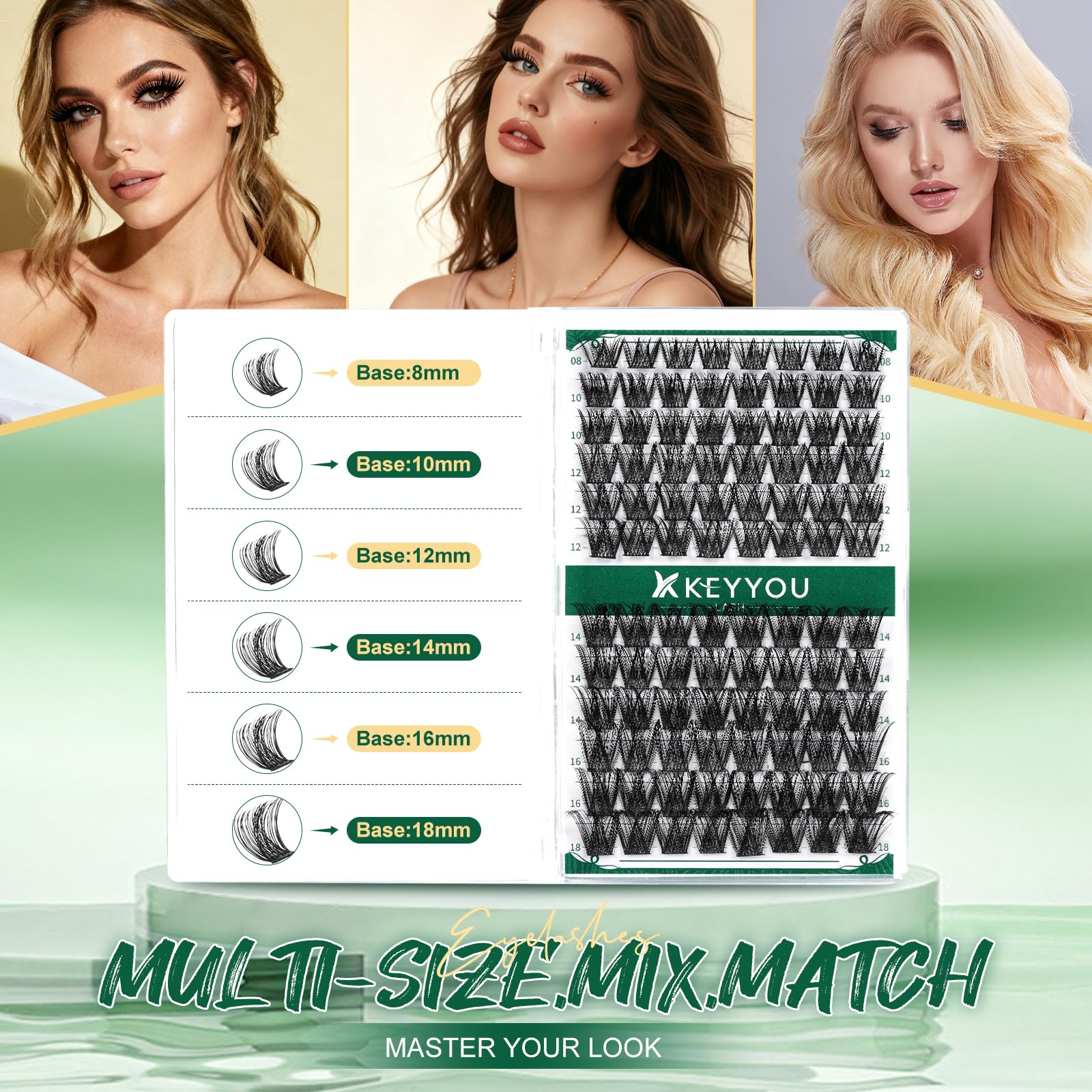 KEYYOU lash clusters upgraded adhesive tape for easier pick-up and secure wear.