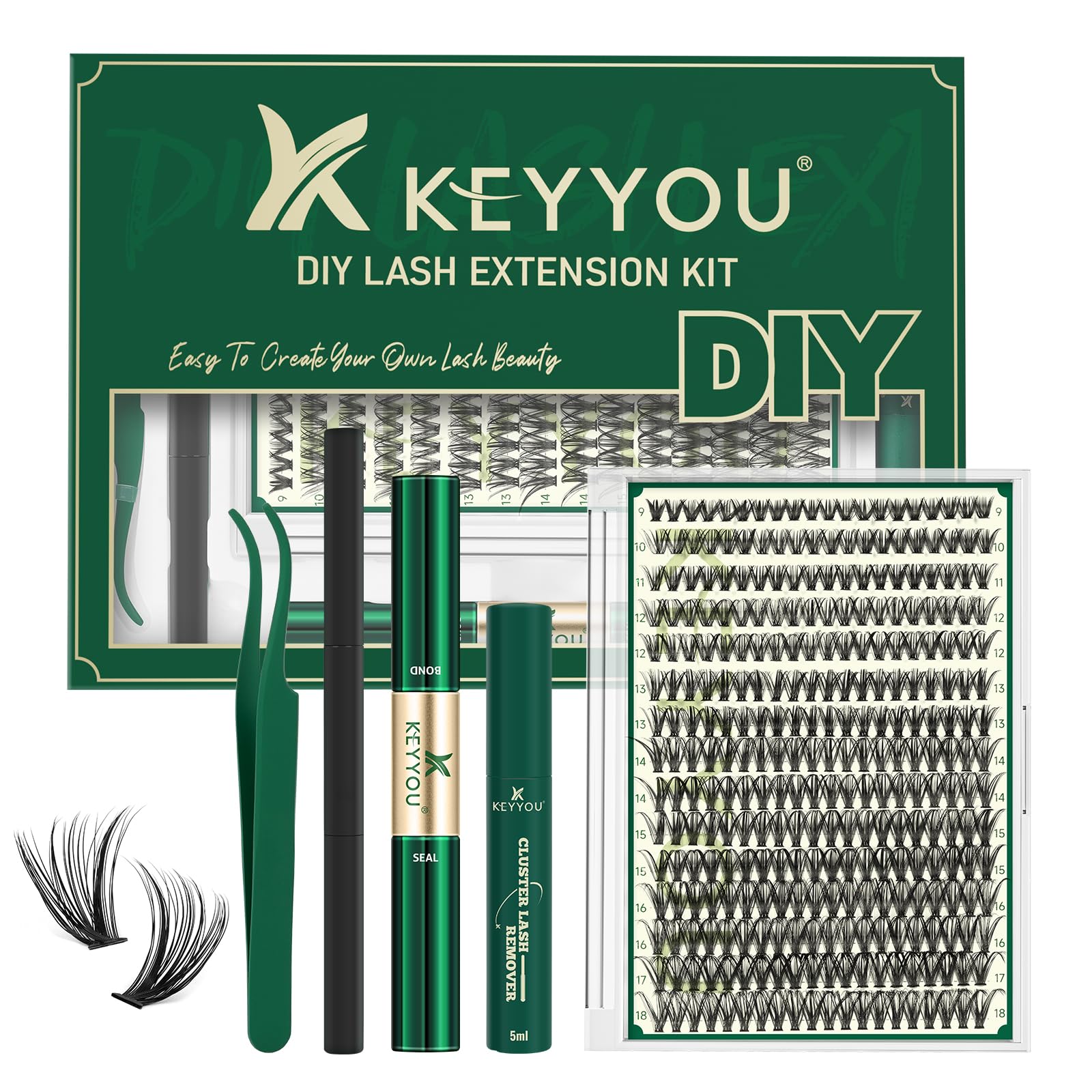 KEYYOU lash extension kit 40D cluster strips for versatile lash looks