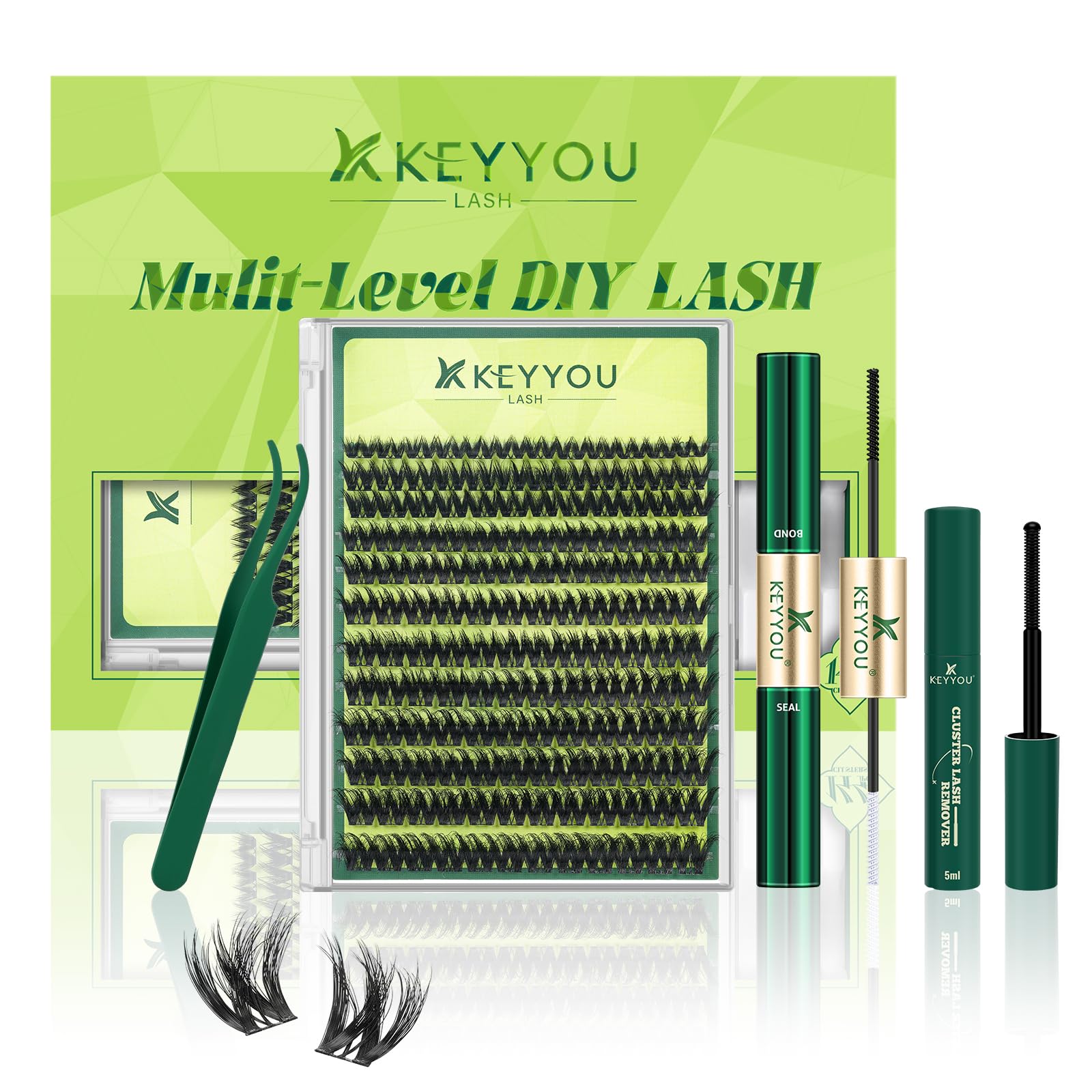 KEYYOU Lash Extension Kit accessories including glue and sealant for at-home lash sessions