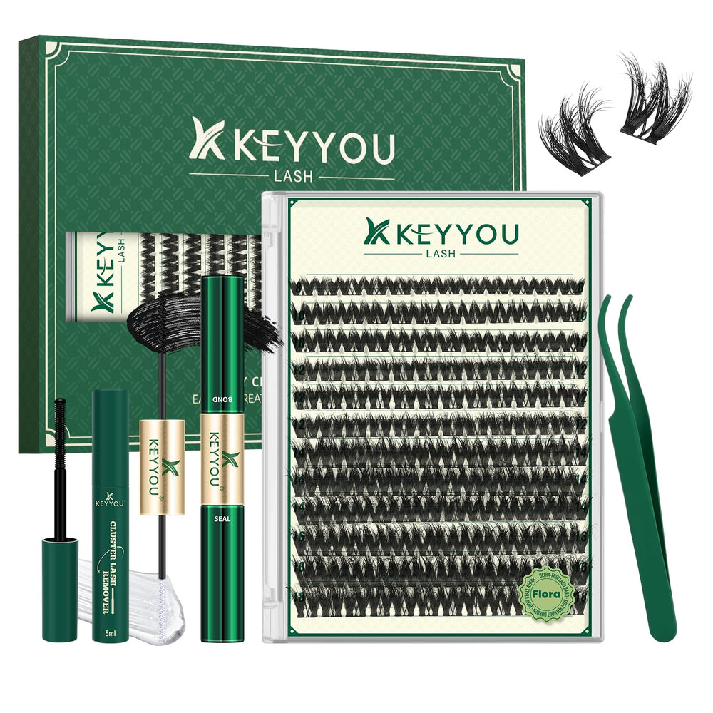 KEYYOU LASH Flora Clusters Kit packaging highlights easy at-home DIY lash solution.