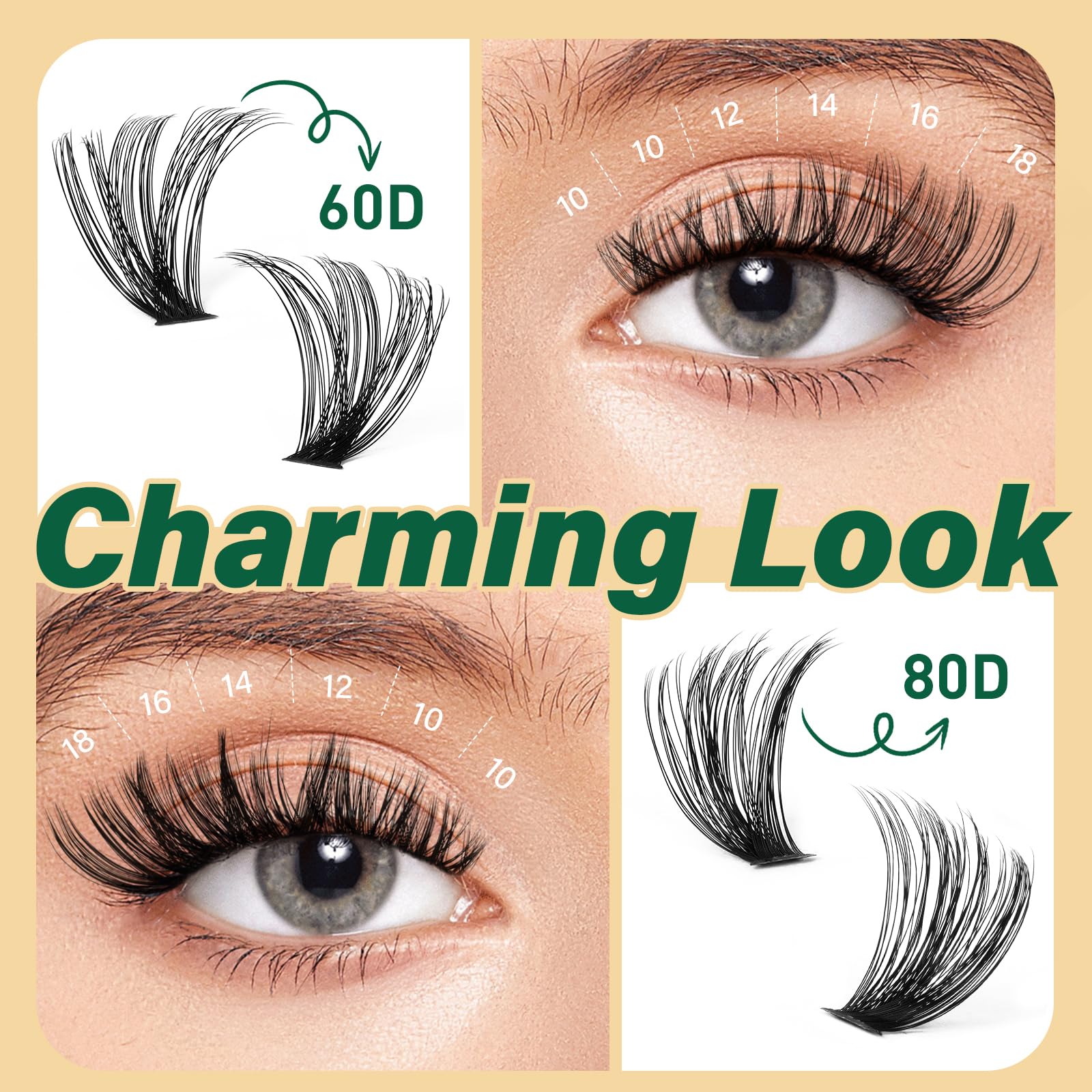 KEYYOU soft lash clusters 60D-80D for comfortable, knot-free wear.