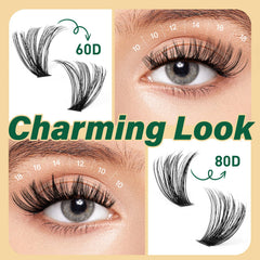 KEYYOU soft lash clusters 60D-80D for comfortable, knot-free wear.