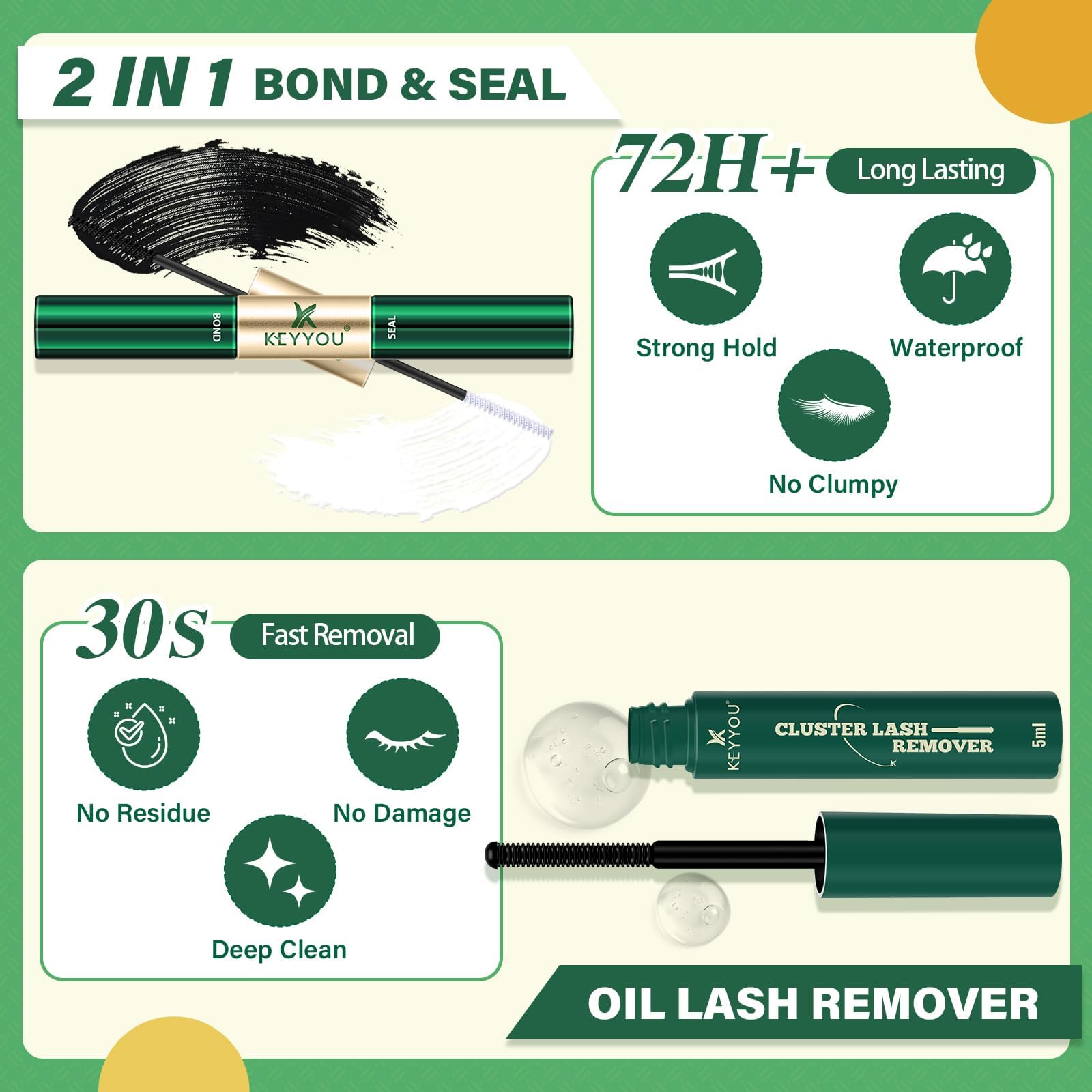 KEYYOU Y02 dense-style lash cluster option conveys fuller, dramatic eye effects