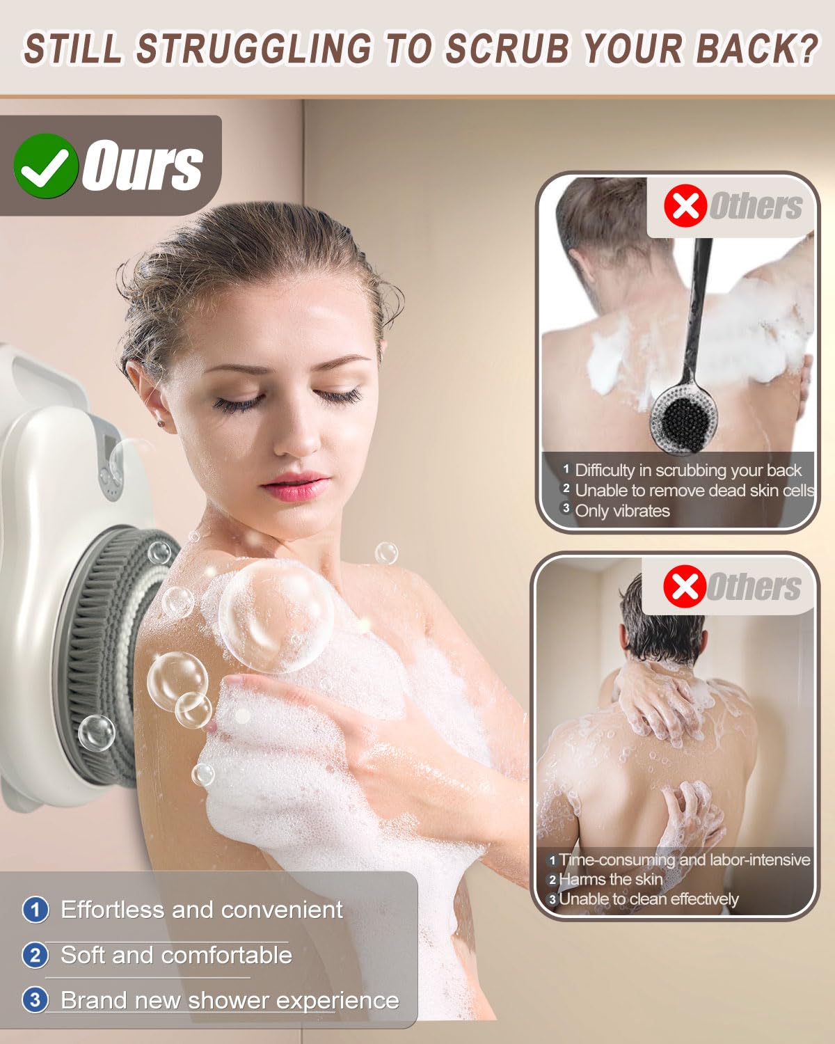 KGV Electric Shower Brush 2600mAh battery supports extended cleaning sessions