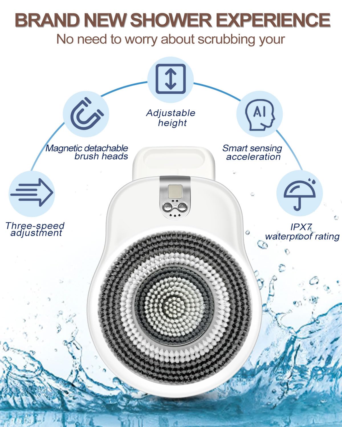 KGV Electric Shower Brush 360 degree rotation for thorough back exfoliation