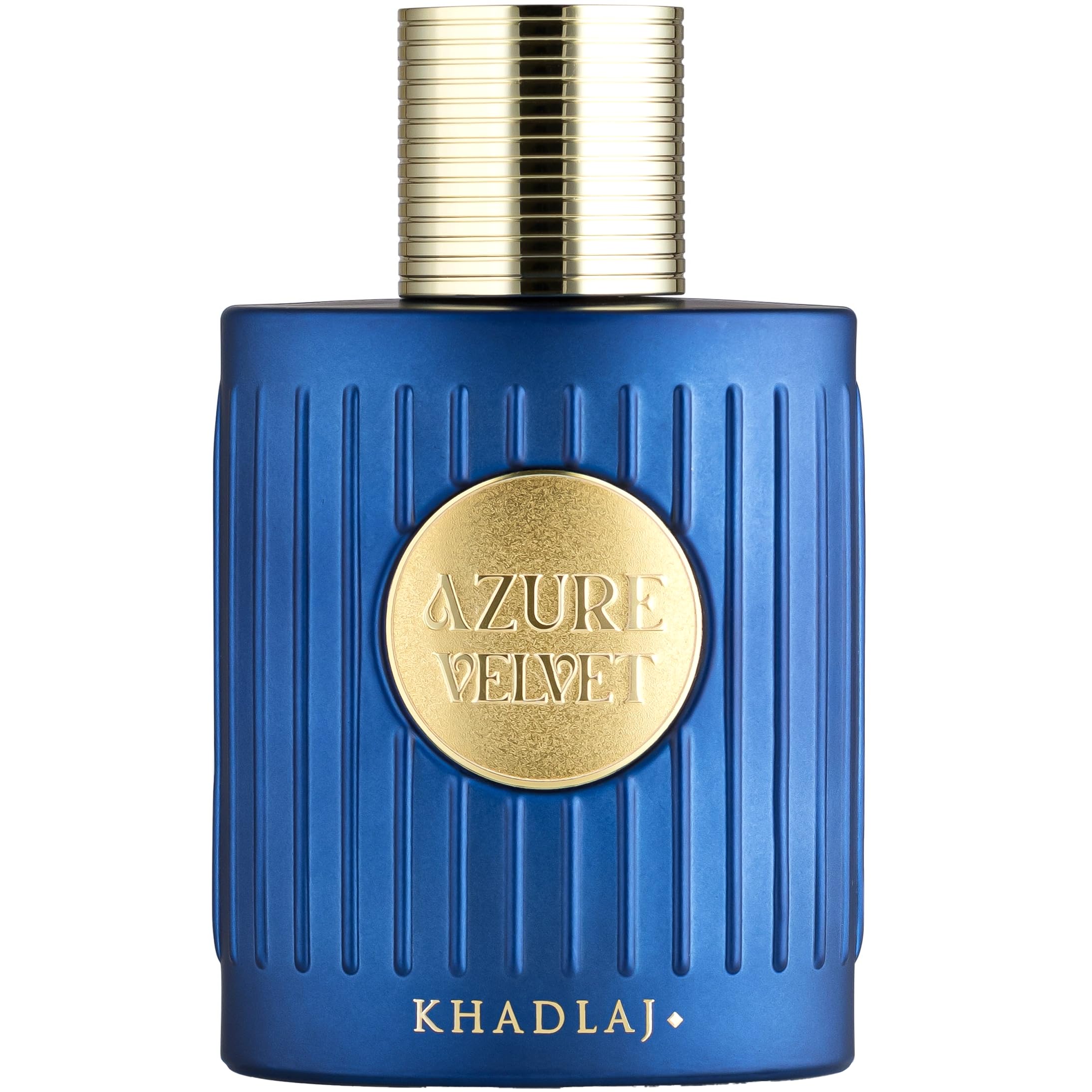 Khadlaj Azure Velvet top notes bottle shows bergamot, lavender, and mint for an invigorating opening