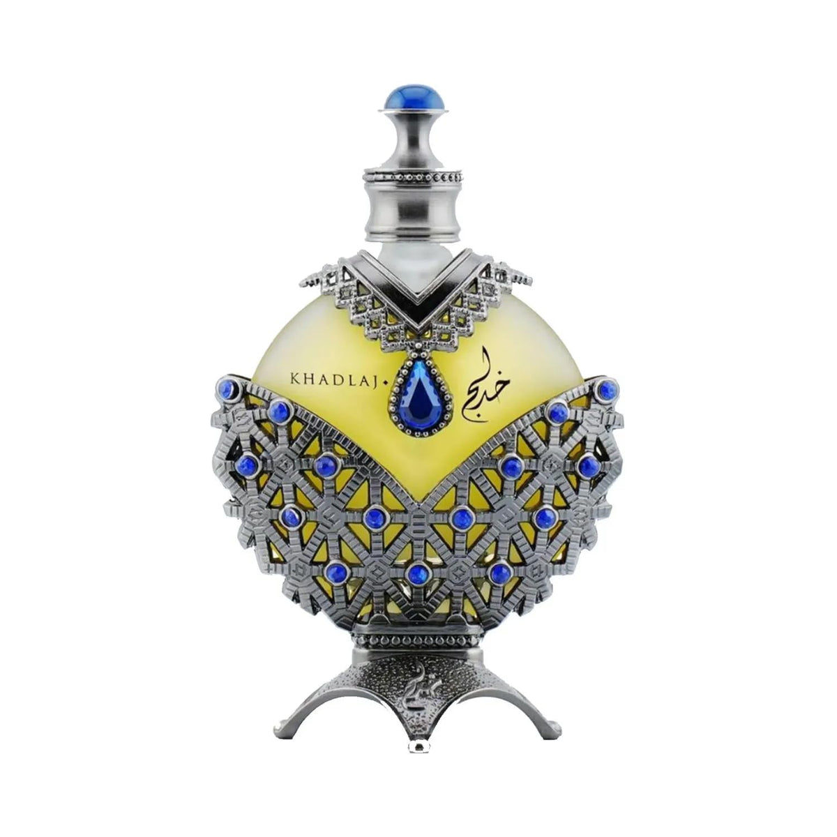 Khadlaj Hareem Al Sultan Blue bottle angled view showing premium design for display