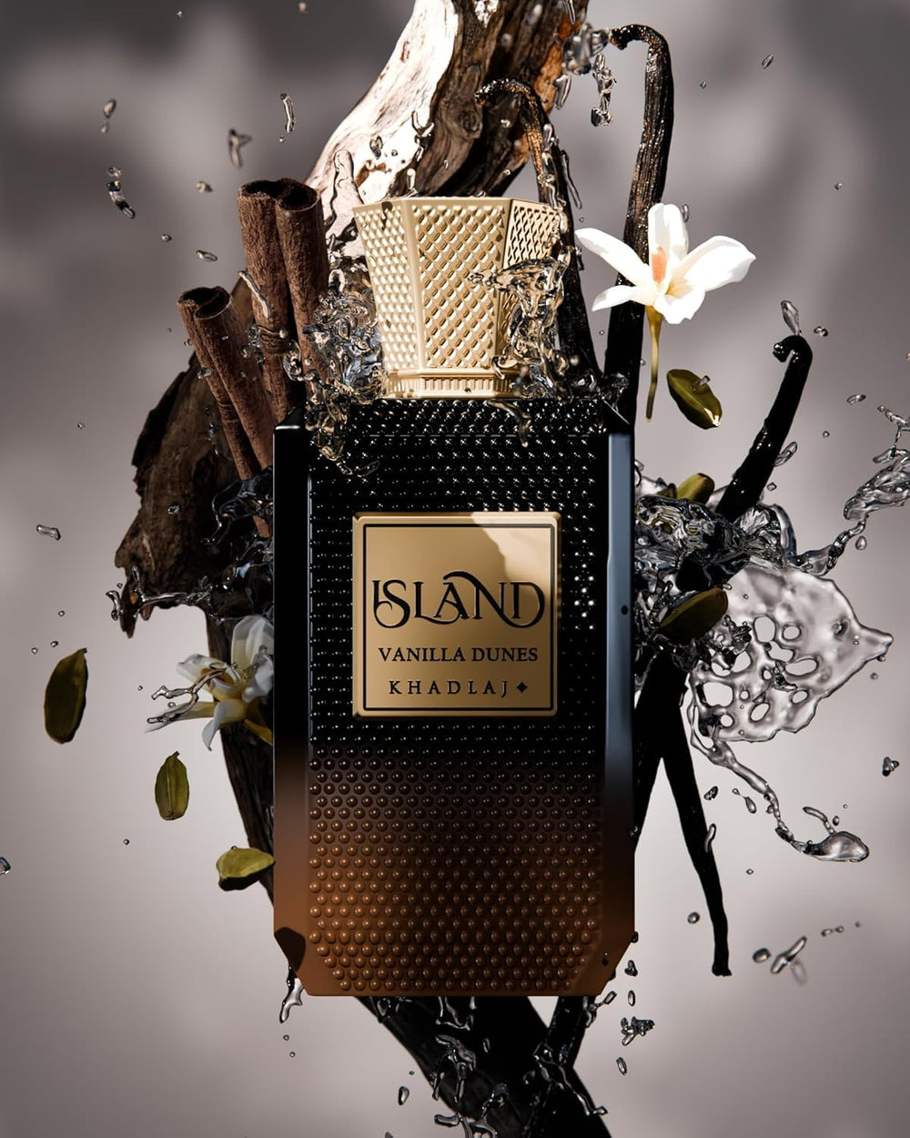 Khadlaj Island Vanilla Dunes Extrait packaging—elegant box ideal for gifting.