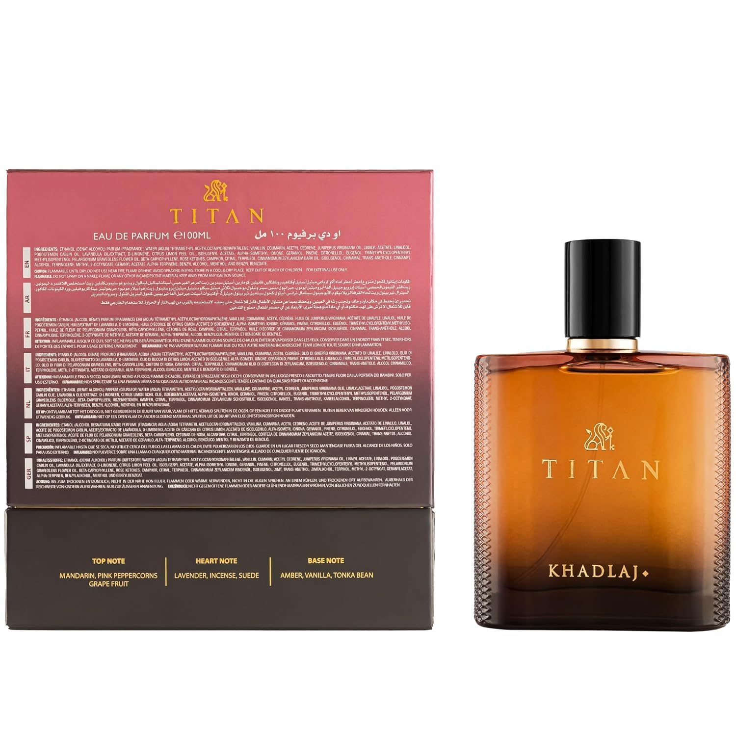 Khadlaj Titan modern bottle design emphasizes luxury and masculine confidence