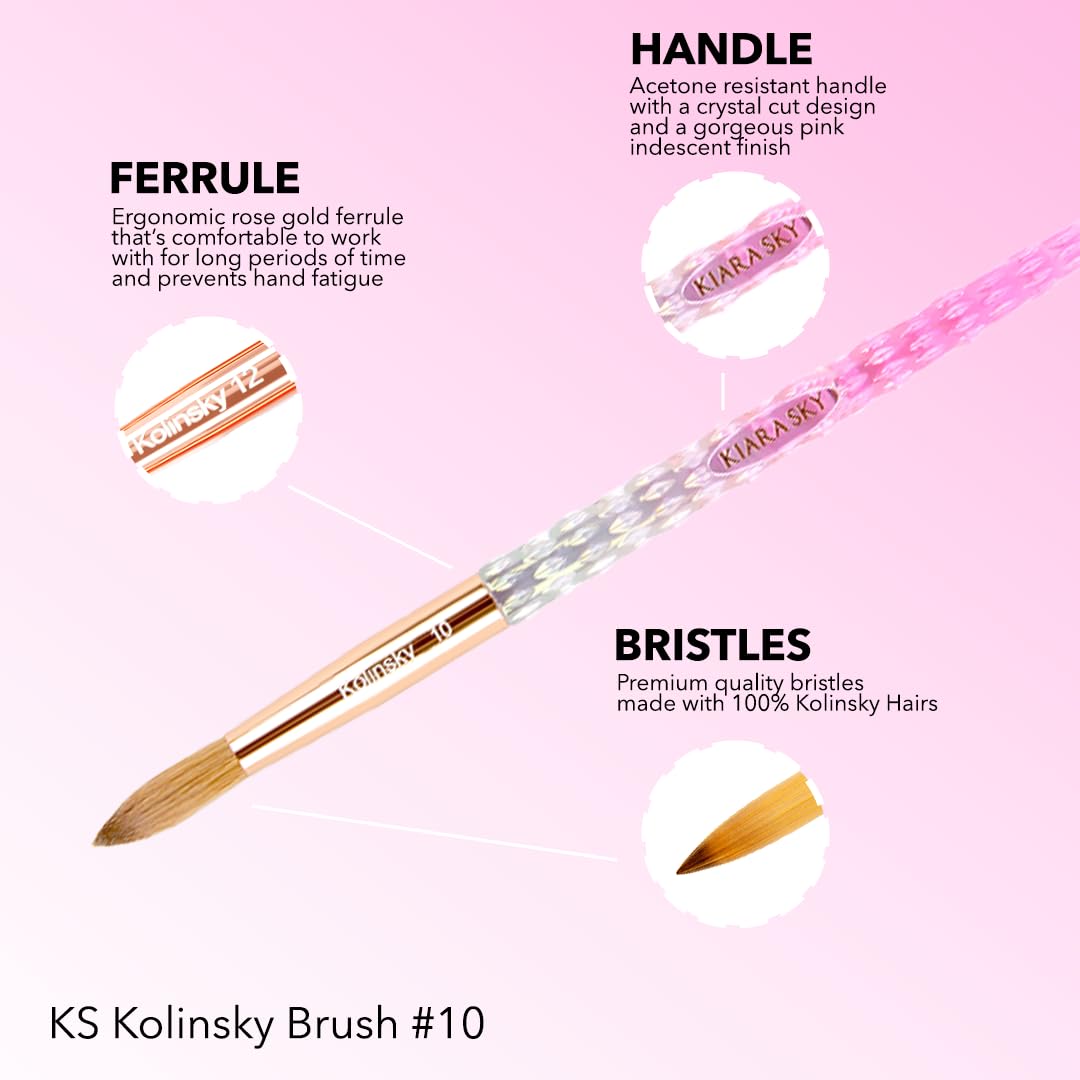 Kiara Sky acetone-resistant base protects the brush from solvent exposure.