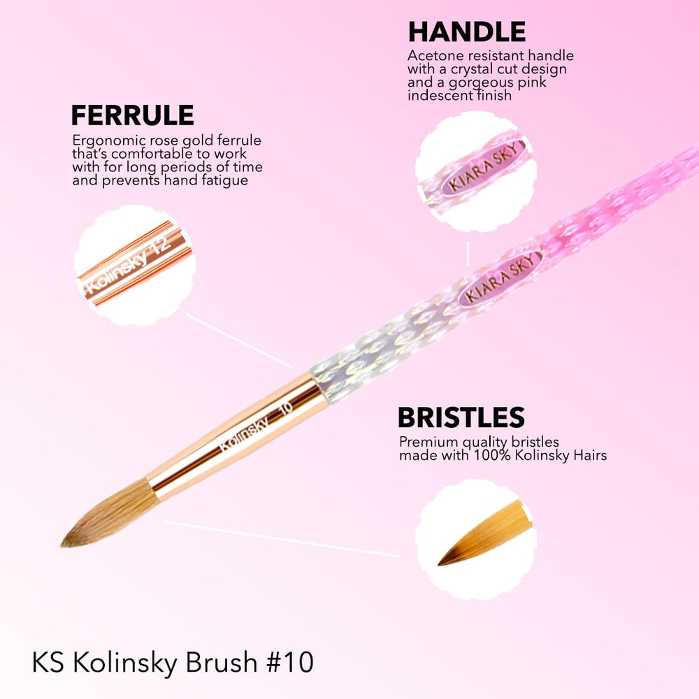 Kiara Sky acetone-resistant base protects the brush from solvent exposure.