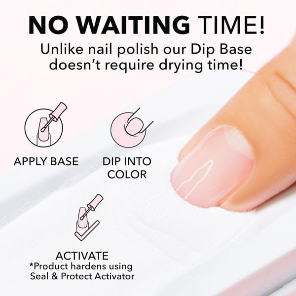 Kiara Sky Dip Base Coat application image shows dipping process for a flawless finish.