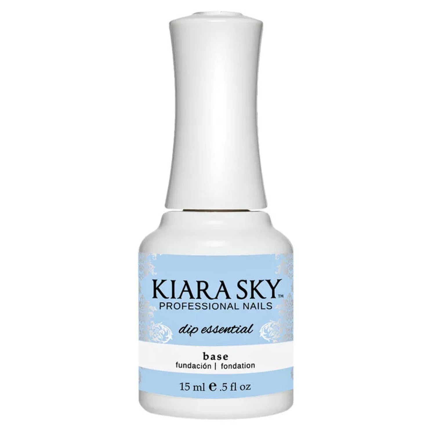 Kiara Sky Dip Base Coat Step 2 bottle close-up demonstrates durable base for dip nails.