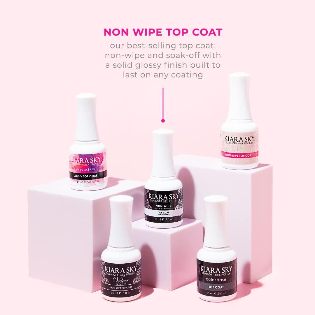 Kiara Sky non-wipe top coat closeup shows glossy, clean finish