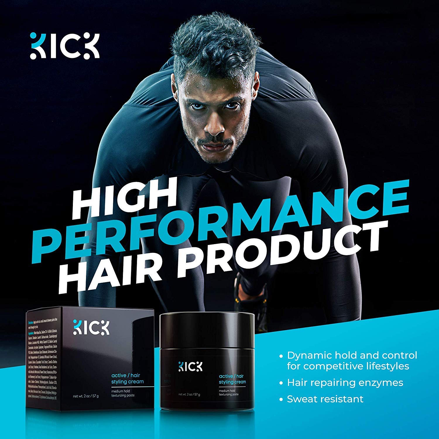 Kick Active hair cream with tousled-style after-use for casual cool looks