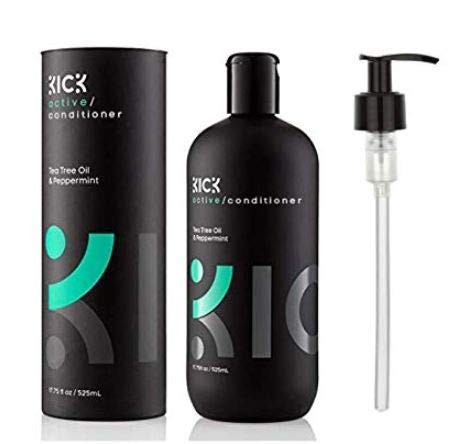 Kick Men's Conditioner Tea Tree pump bottle provides refreshing scalp care with nourished hair.