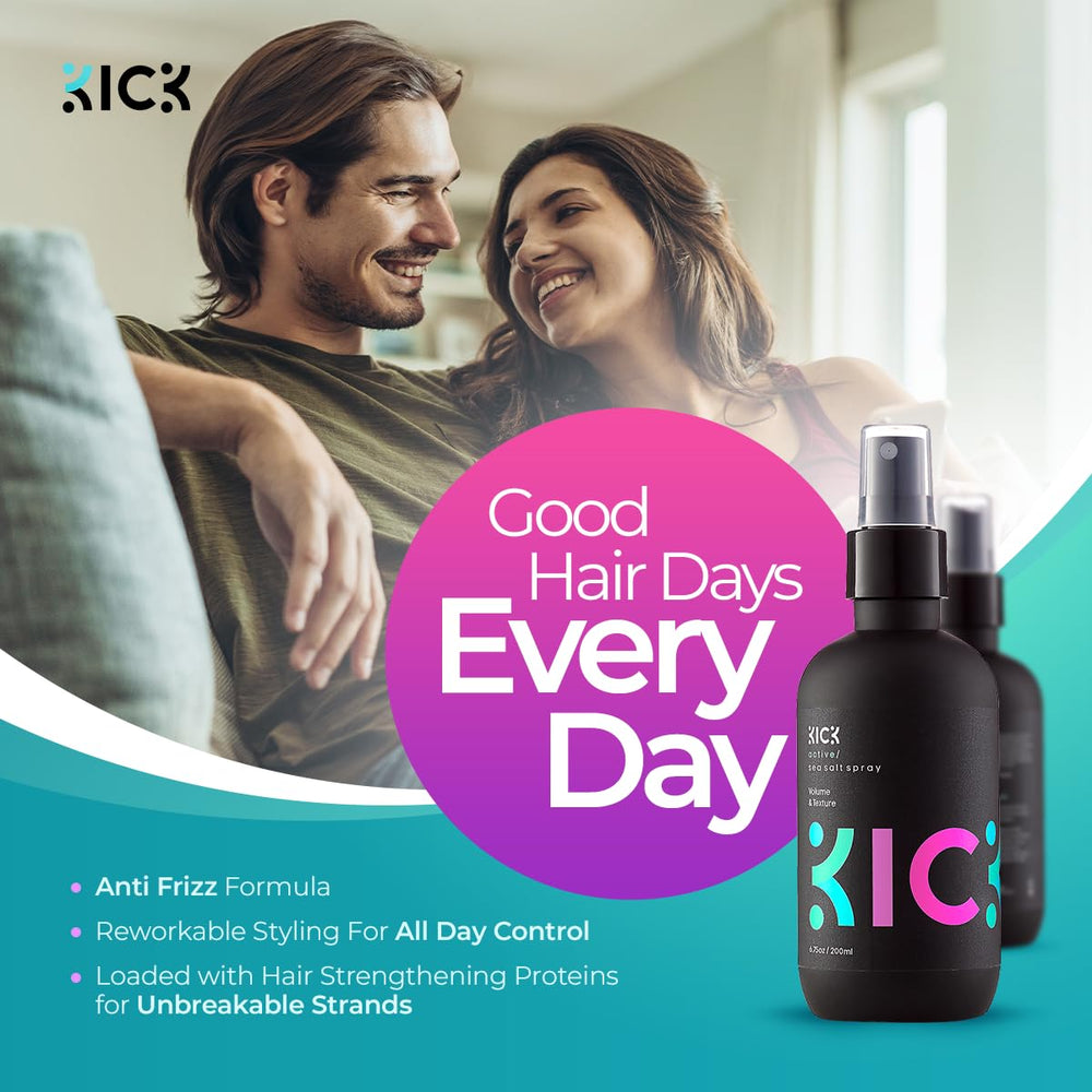 Kick Sea Salt Spray being applied to damp hair for quick styling