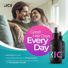 Kick Sea Salt Spray being applied to damp hair for quick styling