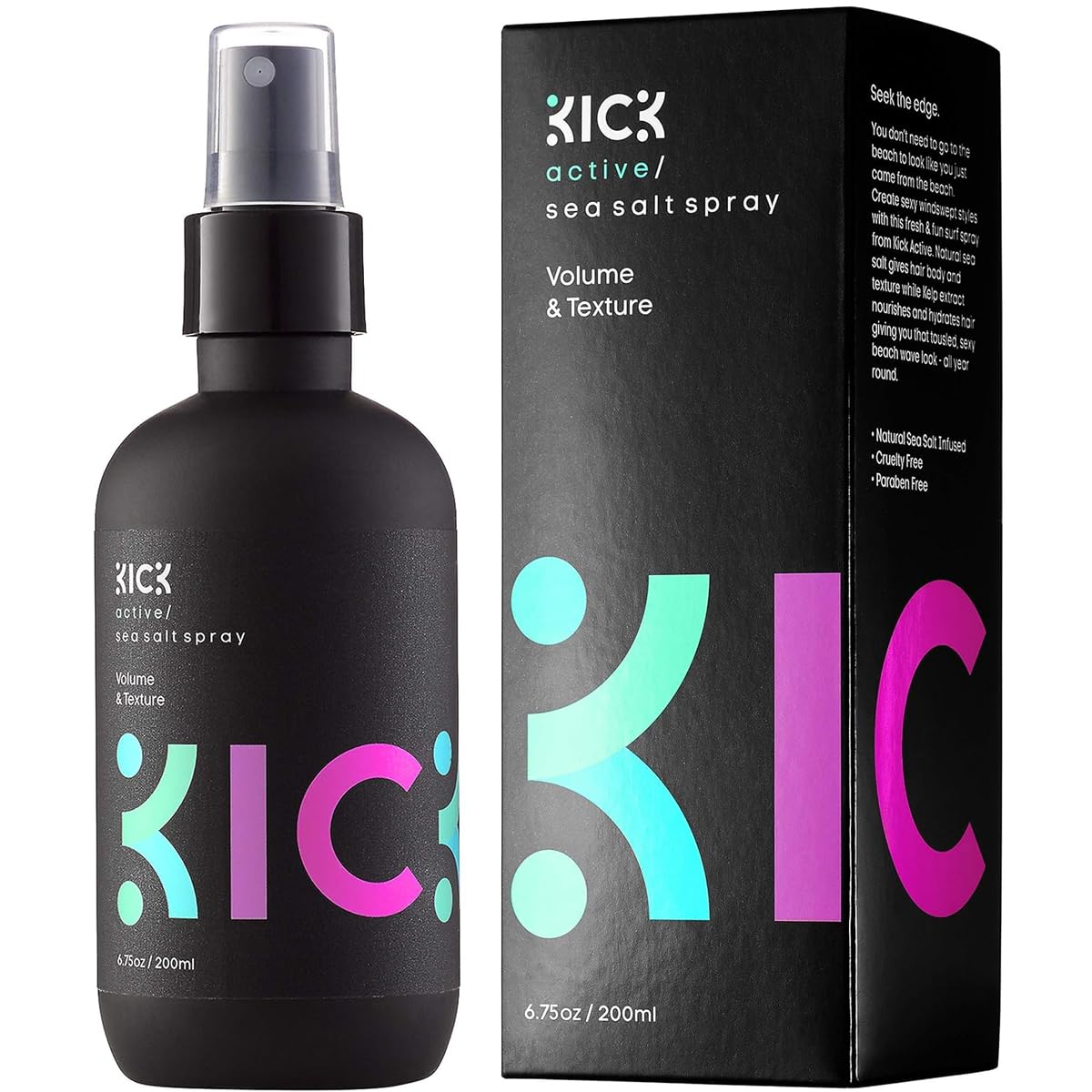 Kick Sea Salt Spray bottle front view showing beachy texture potential for men