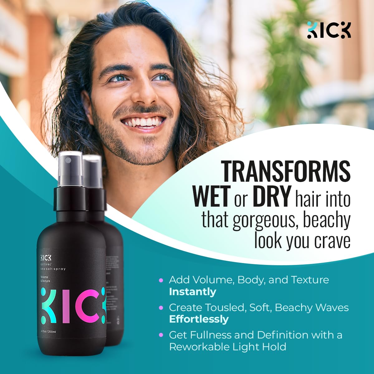 Kick Sea Salt Spray on textured hair creates natural wave definition