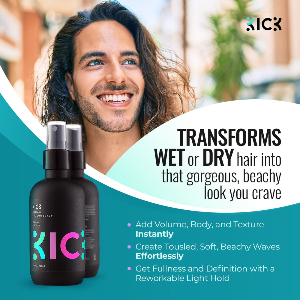 Kick Sea Salt Spray on textured hair creates natural wave definition