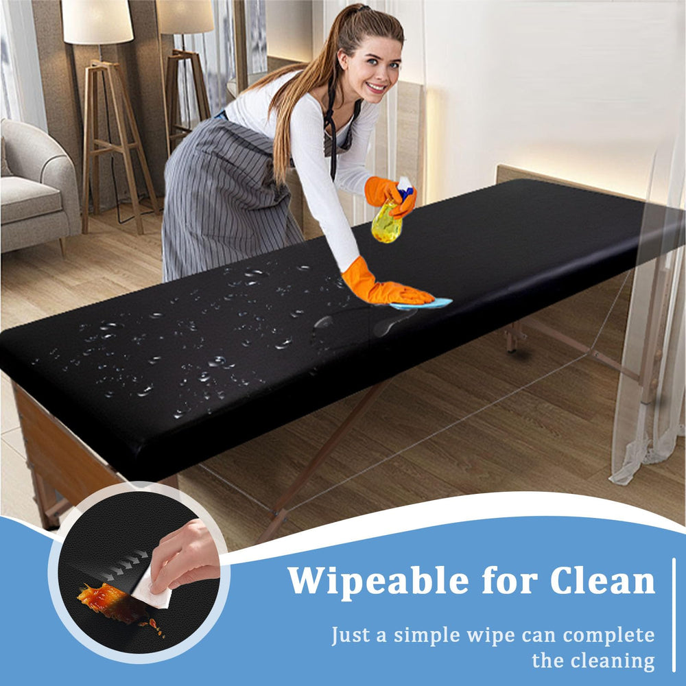 KIDOACOW leather massage cover cleaning demonstrates wipe-clean surface for quick turnover