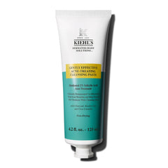 Kiehl's Acne-Treating Cleansing Paste packaging shows 3-in-1 solution for cleanser, mask, and spot treatment.