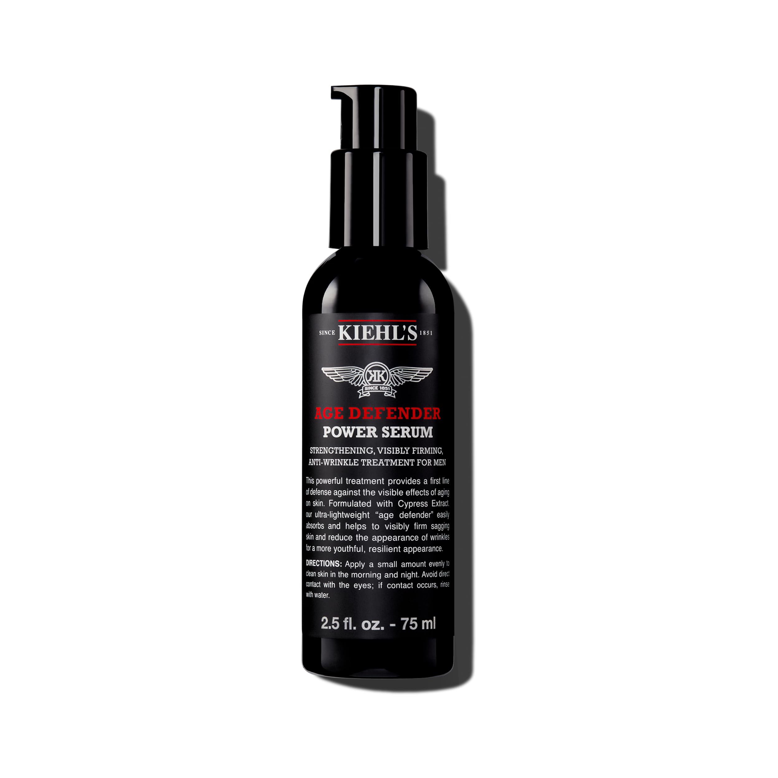 Kiehl's Age Defender Serum bottle close-up showing quick-absorption texture for easy use